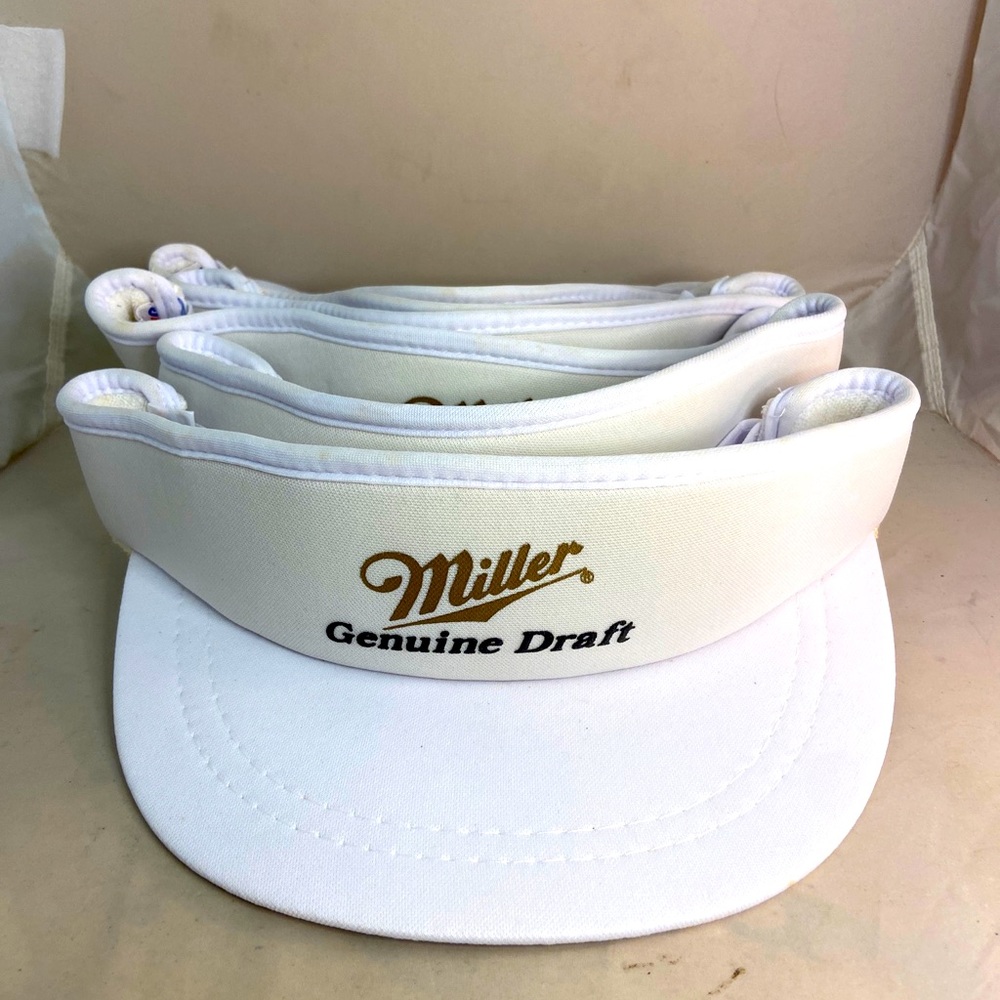 MILLER Genuine Draft Beer Hat New Old Stock Vintage 1990s Adjustable Visor White